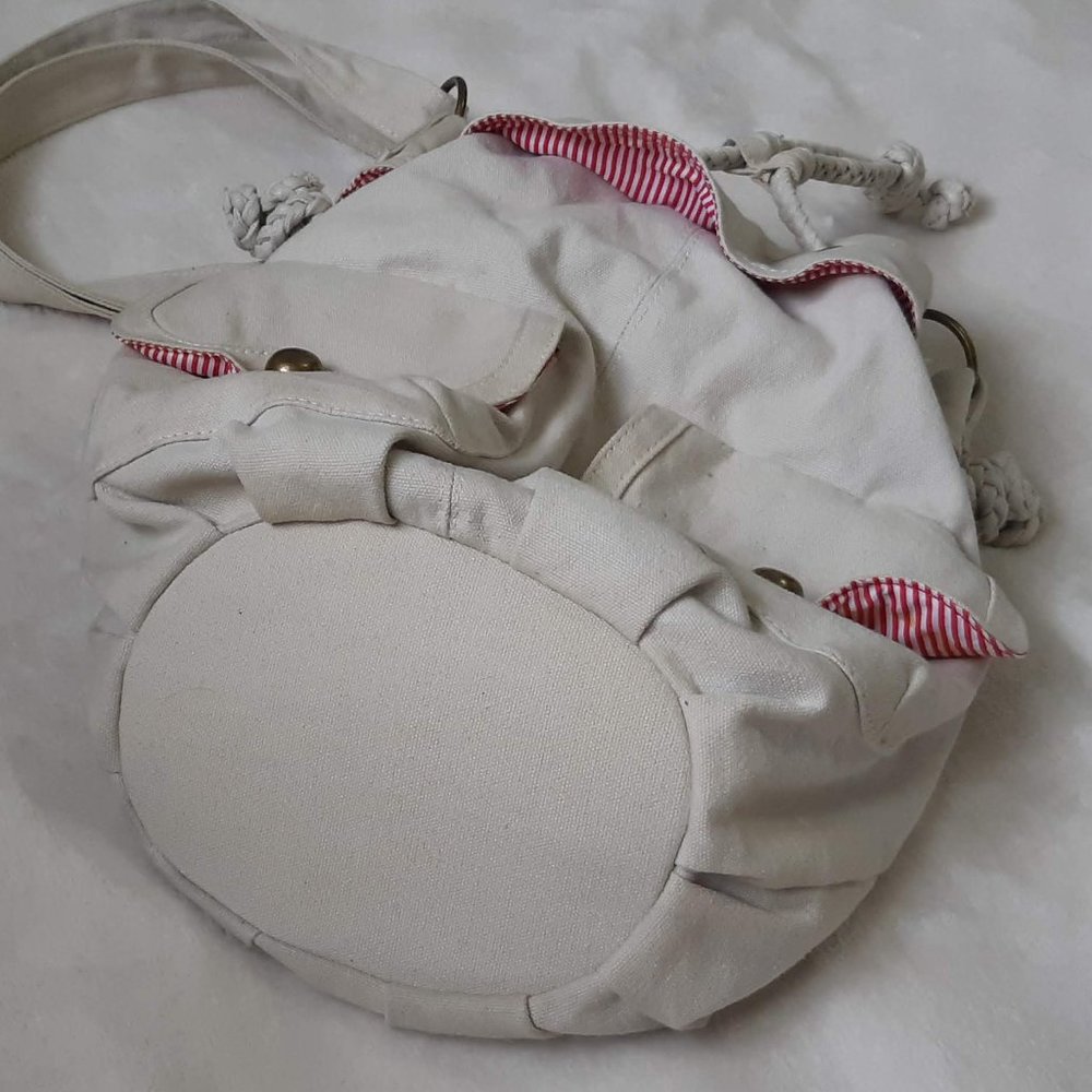 Bluenotes | Cream Canvas Drawstring Bucket Bag - Picture 6 of 9